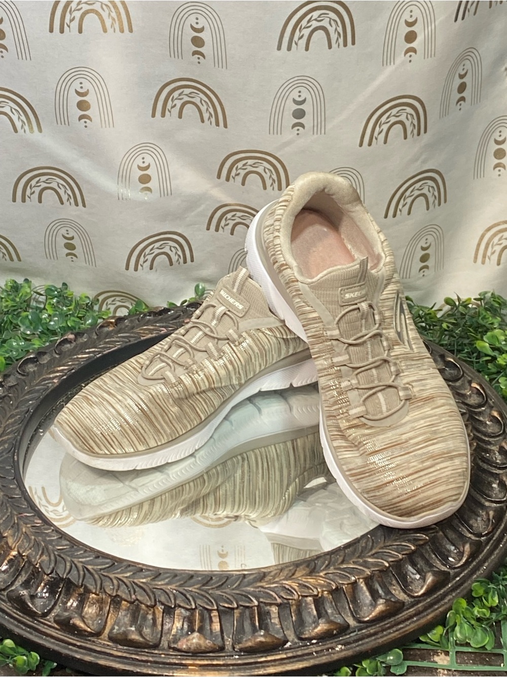 Skechers Beige Knit Slip-On Athletic Shoes
